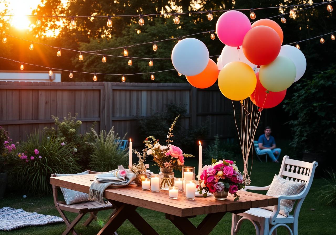 Outdoor summer party at golden hour